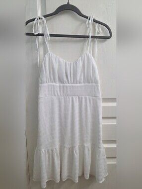 Speechless White Spaghetti Tie Strap Chiffon Crinkle Mini Dress